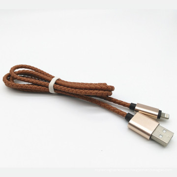 Cable de datos del USB de la trenza los 1m del cuero de la PU para iPhone5